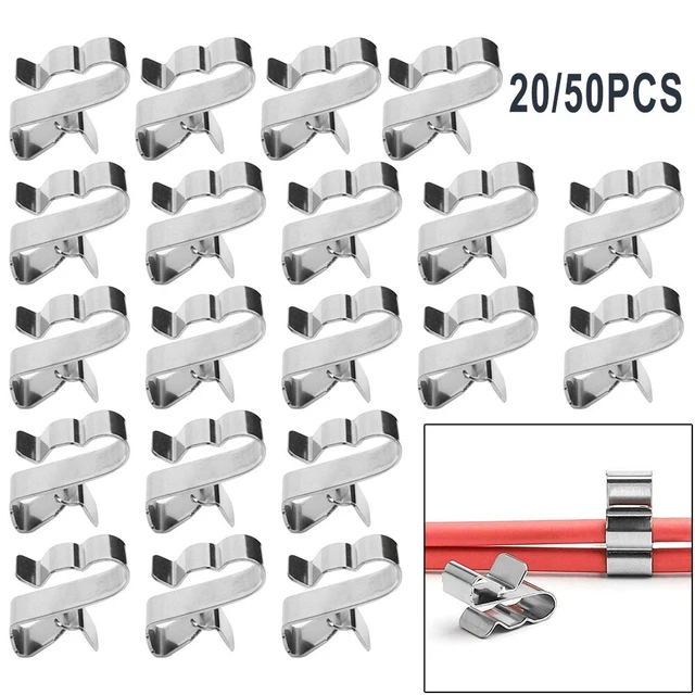 Moicstiy 50Pcs Trailer Frame Wire Clips Solar Panel Wire Clips 304 Stainless Steel Cable Clamps Double Wire Trailer Wire Clips For Boat Trailer PV Wiring Boat Cable(2 Wire