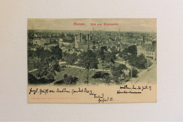Alt vintage AK Ansichtskarte Postkarte Meerane Blick vom Bürgergarten 1903