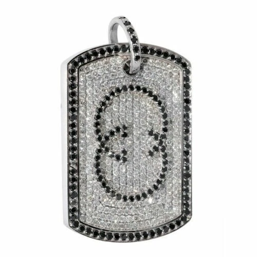 2Ct Round Lab Created White/Black Diamond Dog Tag Pendant 14K White Gold Plated