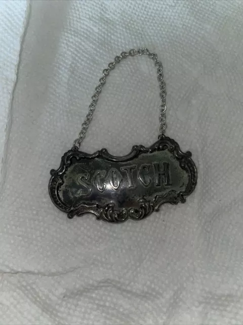 Large Gorham Sterling Silver Bottle Tag #349 Scroll & Bead "Scotch "