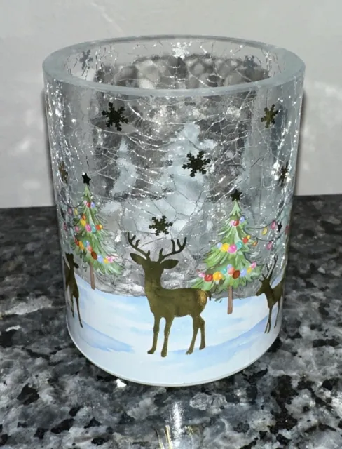 Yankee Candle HOLIDAY LIGHTS Crackle Glass Votive or Tealight Holder ~ Reindeer