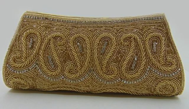 Evening Bag Purse Beaded Vintage Handbag Bead Dabca Work golden Clutch Purse