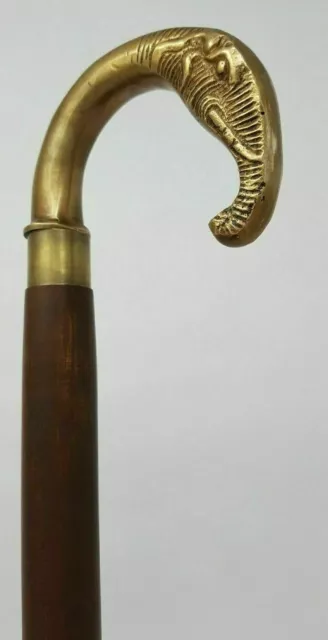 Vintage Solid Brass Elephant Handle Style Victorian Cane Wooden Walking Stick 2