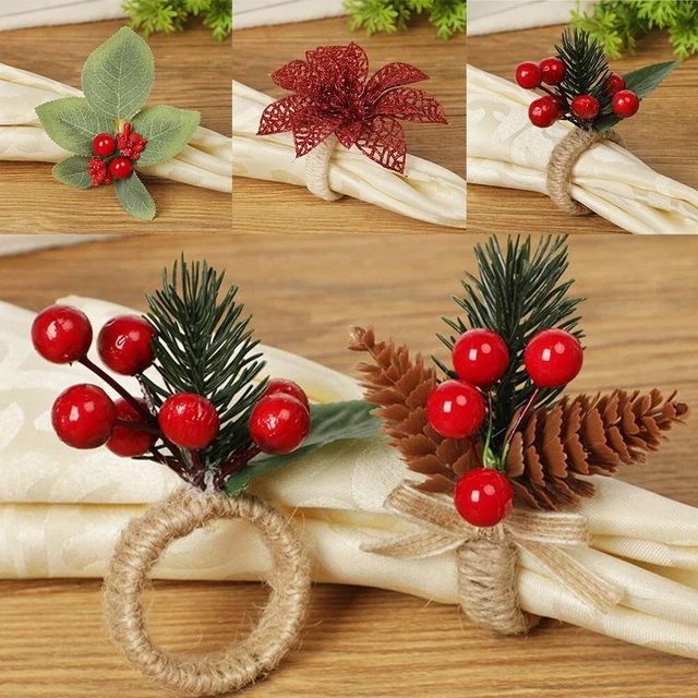 Soporte para servilletas baya de simulación conos de abeto anillos de servilleta de Navidad