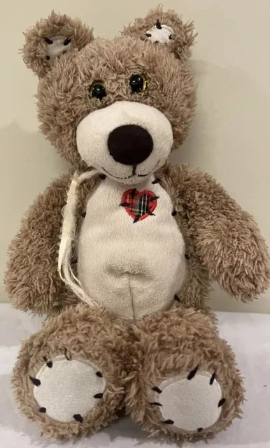 First & Main Tender Teddy Brown Bear Plush Stuffed Animal Red Plaid Heart 12”