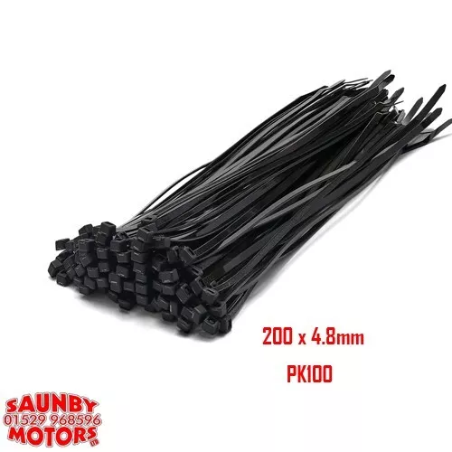 Heavy Duty 200mm x 4.8mm Black Cable Ties (Pk 100)