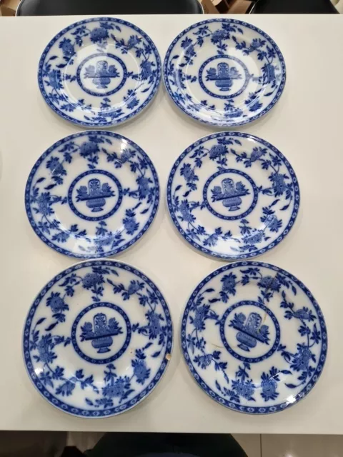 6 X Minton Delft - Blue White Floral Plates 22cm