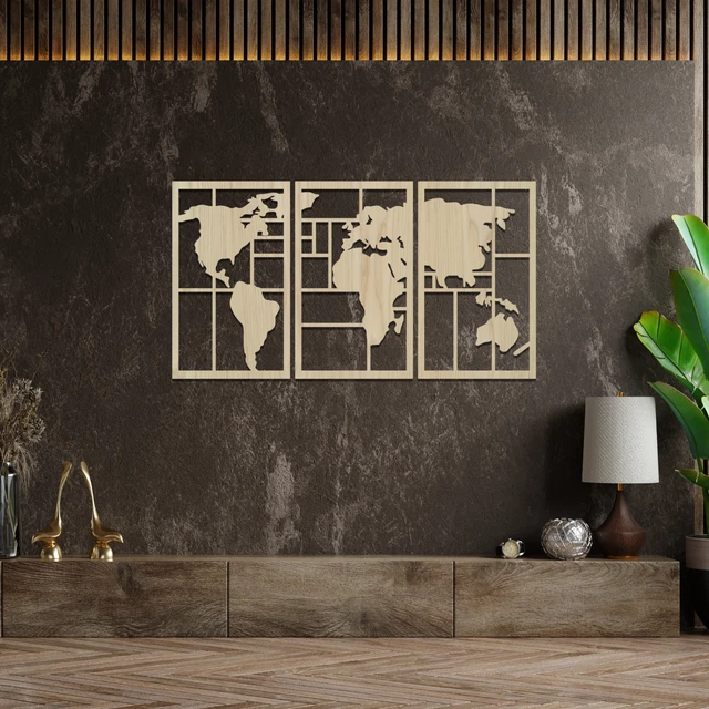 WOODEN WORLD MAP Wall Art Contemporary Wall Hanging Unique Wall Home