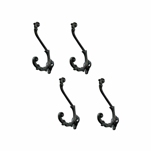Coat Hooks Black Wrought Iron Double Hook 6-1/2" Set of 4 | Renovator's Supply