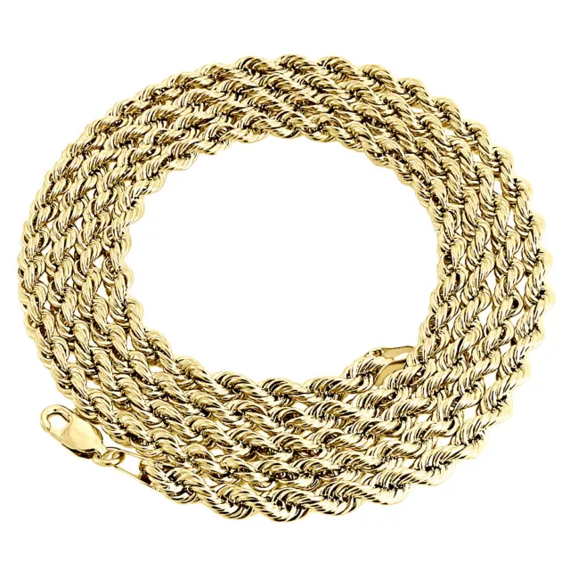 18K Yellow Gold Diamond Cut Solid Rope Chain Link 3mm Necklace 18 - 24 Inches