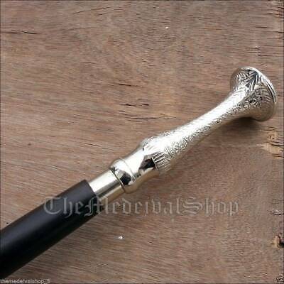 Chrome Plated Brass Heavy Handle Vintage Wooden Walking Stick Cane Style New