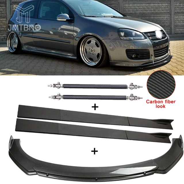 CARBON FIBER FRONT Bumper Lip + Side Skirt + Strut Rods For Volkswagen