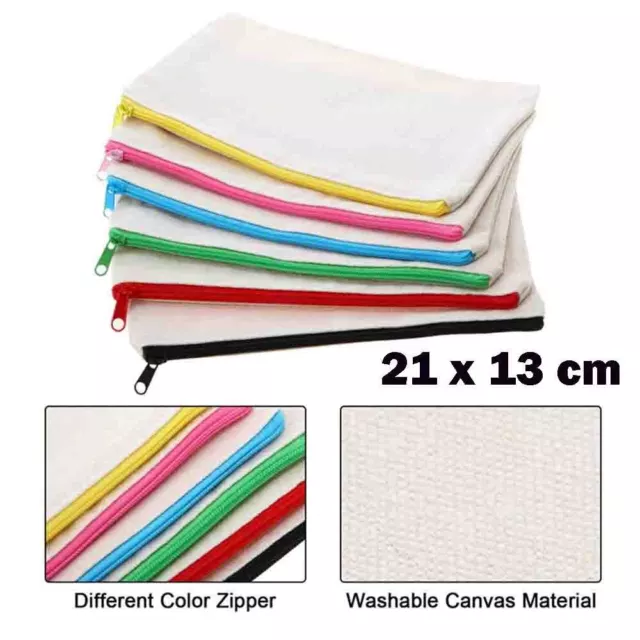 Student Canvas Pen Pencil Case Coin Pouch Blank Make Up Zip Bags Pockets Color