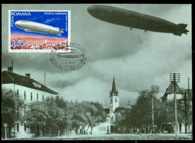 1978 Zeppelin,LZ 127 over SIBIU/Hermannstadt in 1929,Romania,FDC maxi card
