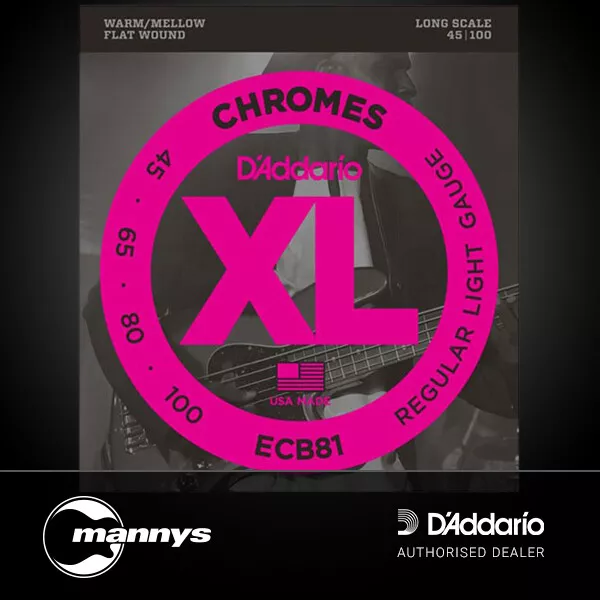 D'Addario ECB81S XL Chromes Flatwound Bass Strings -Short Scale - Light (45-100)
