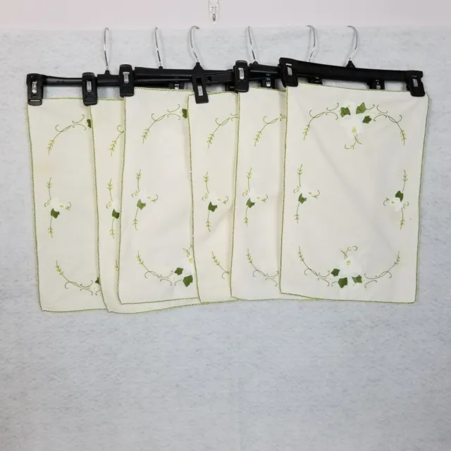 LOT OF 6 Vintage Embroidered Serged Table Placemats 17 x 11 in Rectangular Ivory