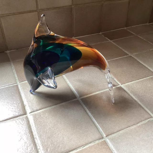 Large Murano Signed Oscar Zanetti  Glass DolphinFigurine 7x7ins