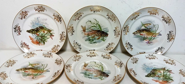 6 Assiettes Poisson Bing & Grondahl Danemark Porcelaine Vintage 1970