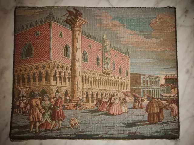 Vintage Framed Italian Tapestry of San Marco Square Venice