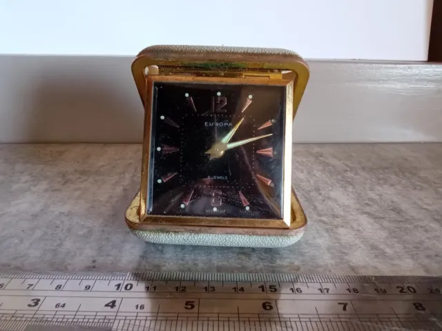 Europa 2 Jewel German Travel Alarm Clock. Mechanical Movement Working Vintage