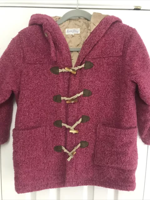 Girls Rachel Riley Designer Wool Hooded Duffle Coat Age 8, Pink With Gold Lining