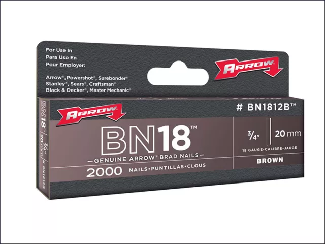 Arrow BN1812B Head Brad/ Nails 20mm Brown Pack 2000 ARRBN1812B