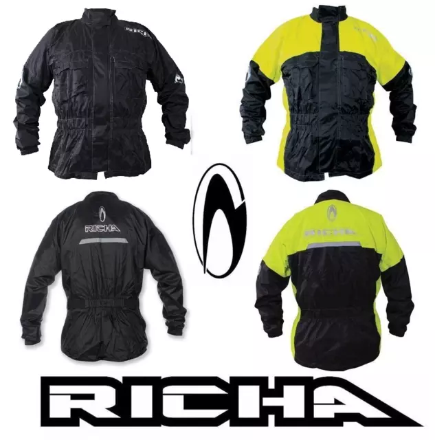 Richa Rain Warrior Motorcycle 100% Waterproof Over Jacket - Black + Fluo/Black