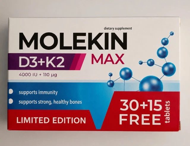 MOLEKIN D3+K2 30 + 15 tabl gratis £10.99 - PicClick UK