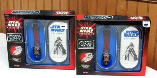 1999 Star Wars Episode 1 Darth Maul Die-Cast Watch w/ Collectible Case Lot Of 2