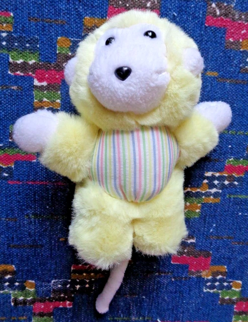 St3/ Doudou Peluche Vintage Singe Sucre D'orge Jaune Blanc Raye 24Cm Quasi Neuf