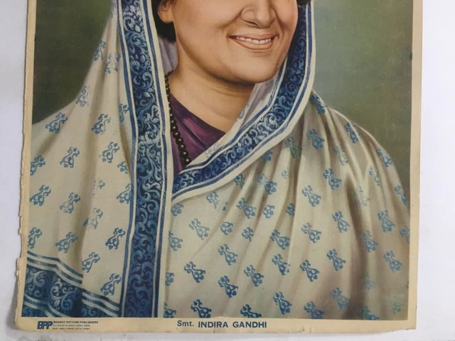 India Vintage Politica Stampa Indira Gandhi 13.75in x 19.5 3