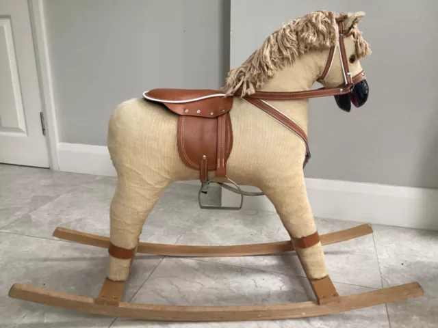 VINTAGE Corduroy Rocking Horse HABITAT (?) Leather Effect Reins Padded Saddle 2