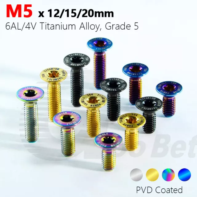 M5 x 12/15/20mm Titanium Flat Countersunk T25 Torx Socket Bolt Screws Grade 5 Ti