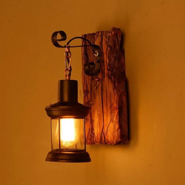 Antik Retro Vintage Industriell Holz Wandleuchte Wand Lampe Wandleuchter Licht
