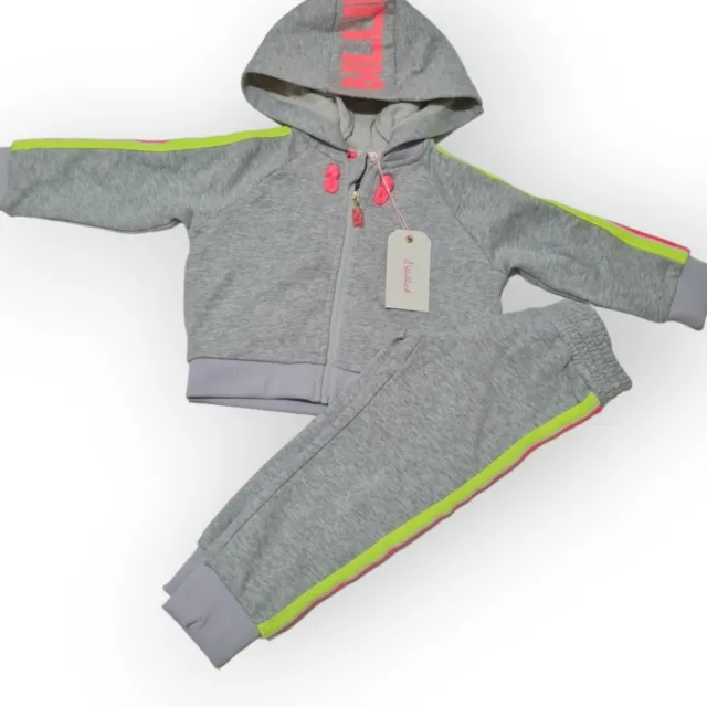 Set jogger felpa con cappuccio e cerniera per ragazze, età 3 anni, grigio neon nuova con etichette 2