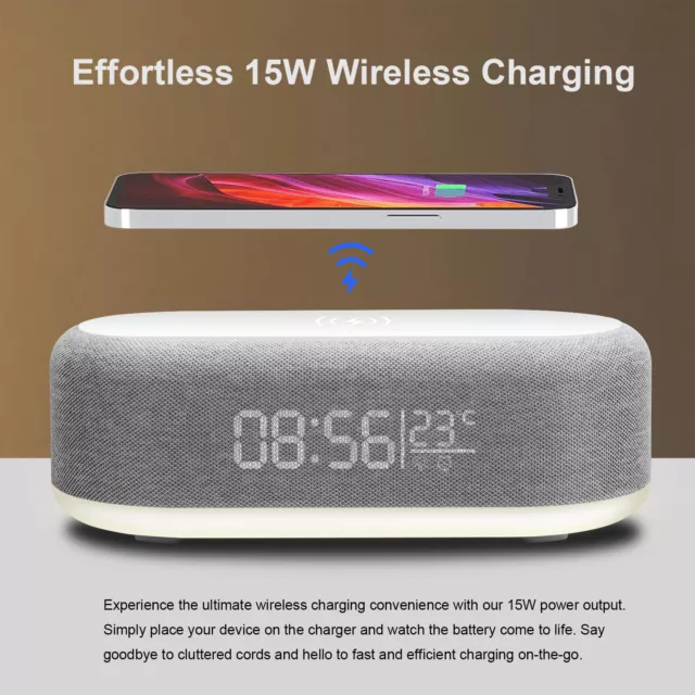 Alarm Clock Wireless Charger Dock Charging Station With Night Light Thermometer