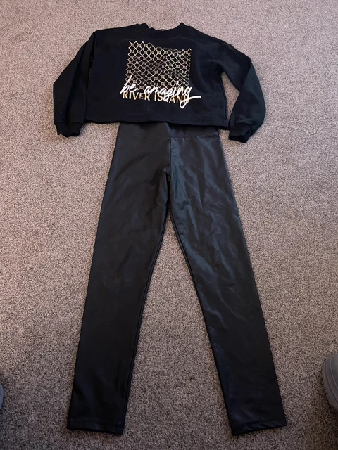 river island girls age 9-10 outfit leather look leggings, jumper 3