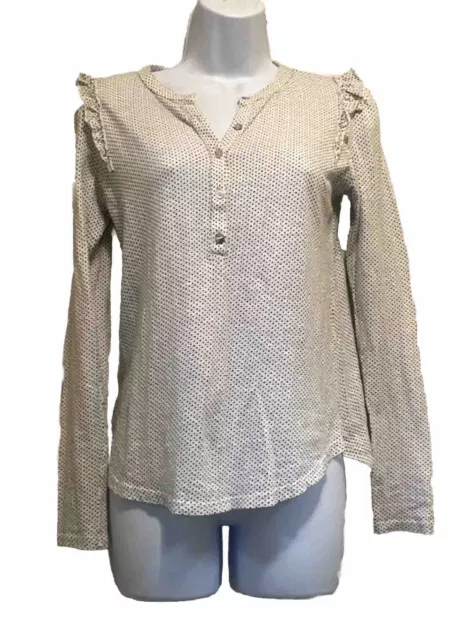 Lucky Brand Women's Size Extra XS Polka-Dot Long Sleeve V-neck Blouse Top Shirt