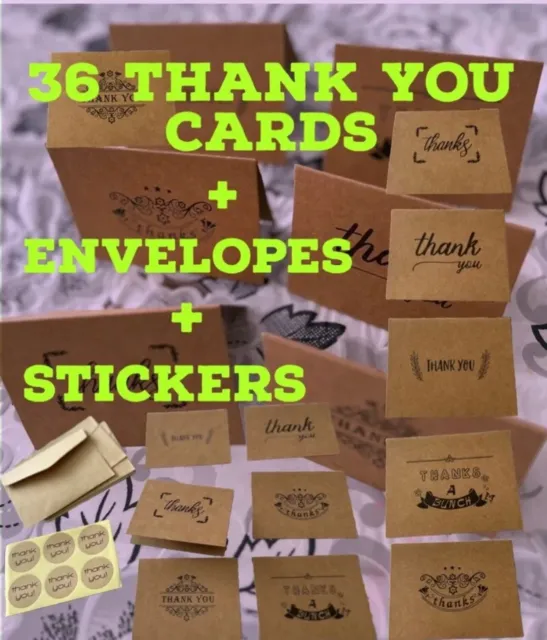 36 Thank You Cards İnvitation Cards Multipack with envelopes and stickers Notes