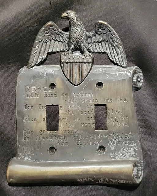 Vintage American Eagle Peace John Quincy Adams Brass Double Light Switch Cover