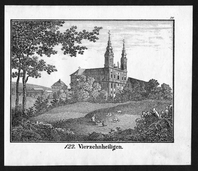 1830 - Basilika Vierzehnheiligen Bayern Ansicht view Lithographie antique print