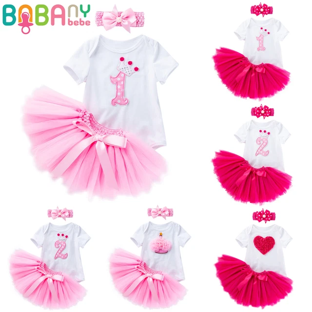 Baby Girls 1st Birthday Romper Tops Tutu Skirt Dress Outfits Toddler Clothes Set