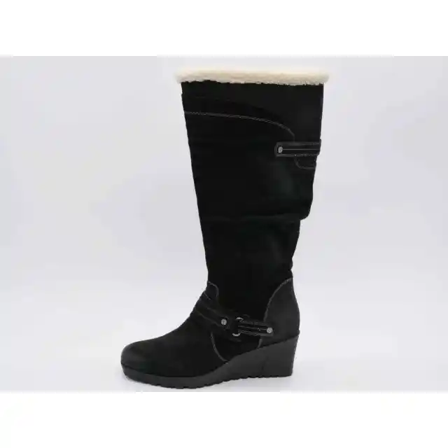 Earth Boots Womens 8 Black Suede Ridge Wedge Heel Faux Fur Full Zip Knee High 2