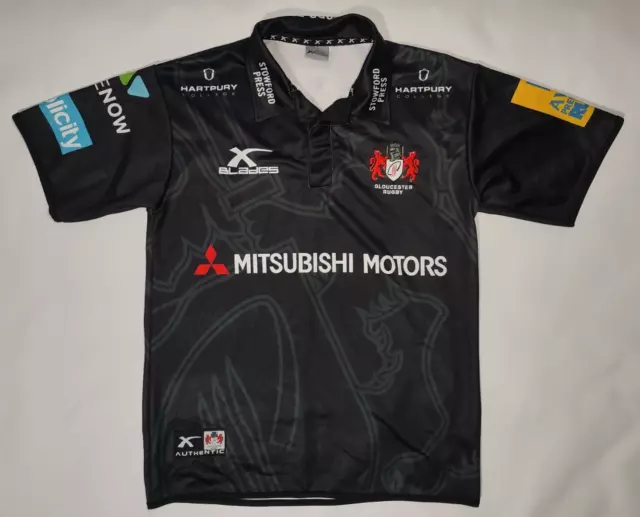 Gloucester Rugby Away Shirt 2016/2017 Black XBlades Jersey Medium