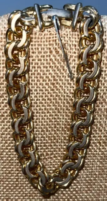 Vintage Monet Bracelet Chunky Double Link Gold Tone 7.25"