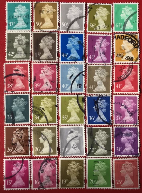 GB QE II 30 Machin Definitive Stamps Elliptical Selection 15p -63p