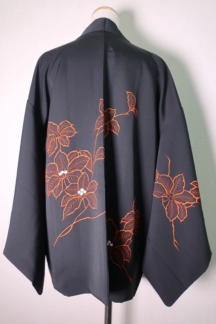 8656H4 Silk Vintage Japanese Kimono Haori Jacket Branch Leaf
