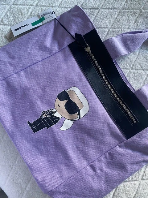 Sac Cabas Karl Lagerfeld - Toile Violet Clair Avec Empiècement Simili Cuir Noir - Neuf Avec étiquettes