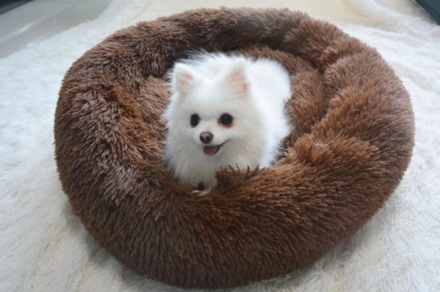 Donut Plush Pet Dog Cat Bed Fluffy Soft Warm Calming Bed Sleeping Kennel Nest 3