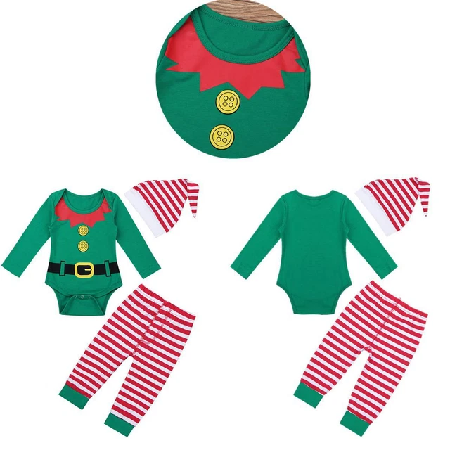 Infant Baby Boys Girls Christmas Romper Set Long Sleeves Bodysuit Tops Pants Hat